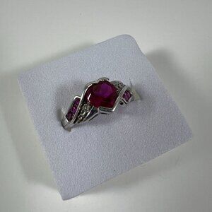 Sterling Silver 925 Pink Gemstone & Clear Accent Ring Elegant Swirl Design